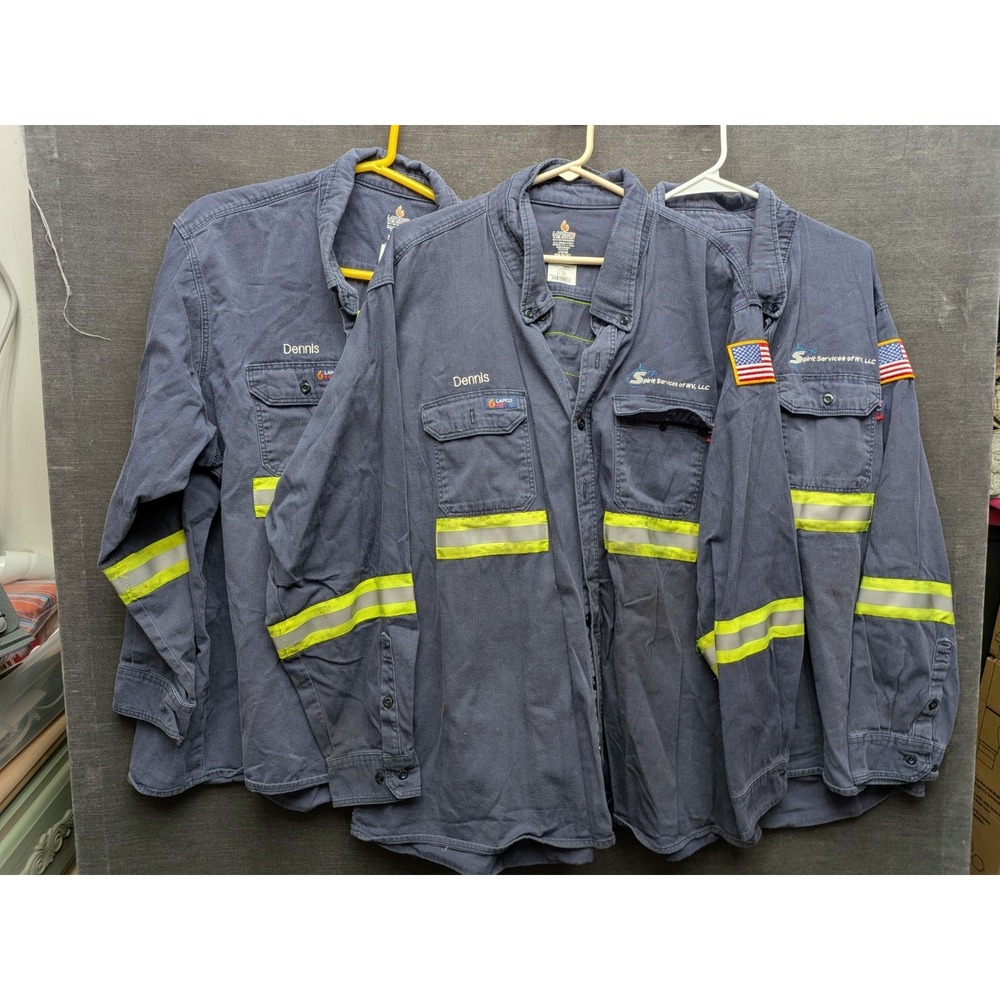Lapco FR Work Shirts (3) Hi Vis Stripes Blue 100% Cotton Moisture Management 3XL